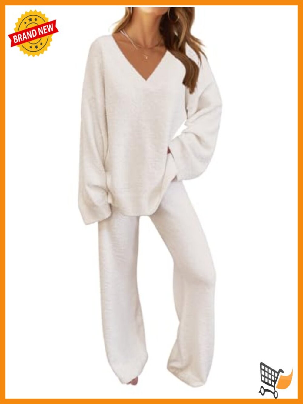 Fuzzy Fleece 2 Piece Pajama Lounge Set Long Sleeve V-Neck Pants